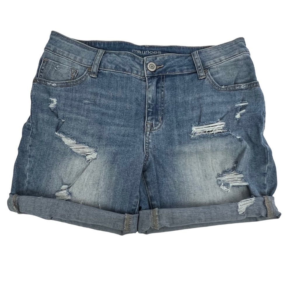 MAURICES Women’s Blue Jean Shorts Sz 10 Distress/Destroyed Cuffs Stretch Pockets